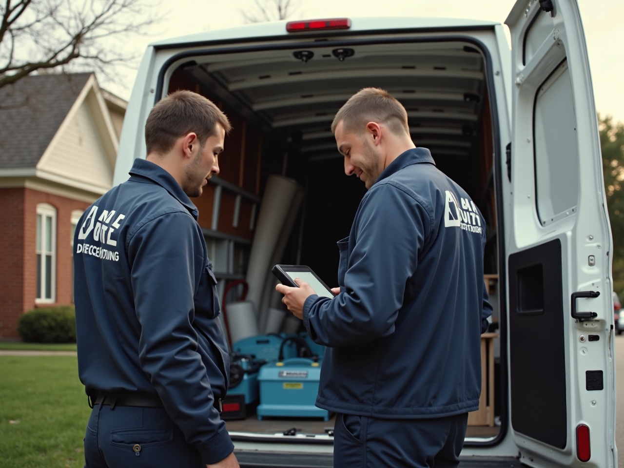 Gateway service van and crew at a residential job site.