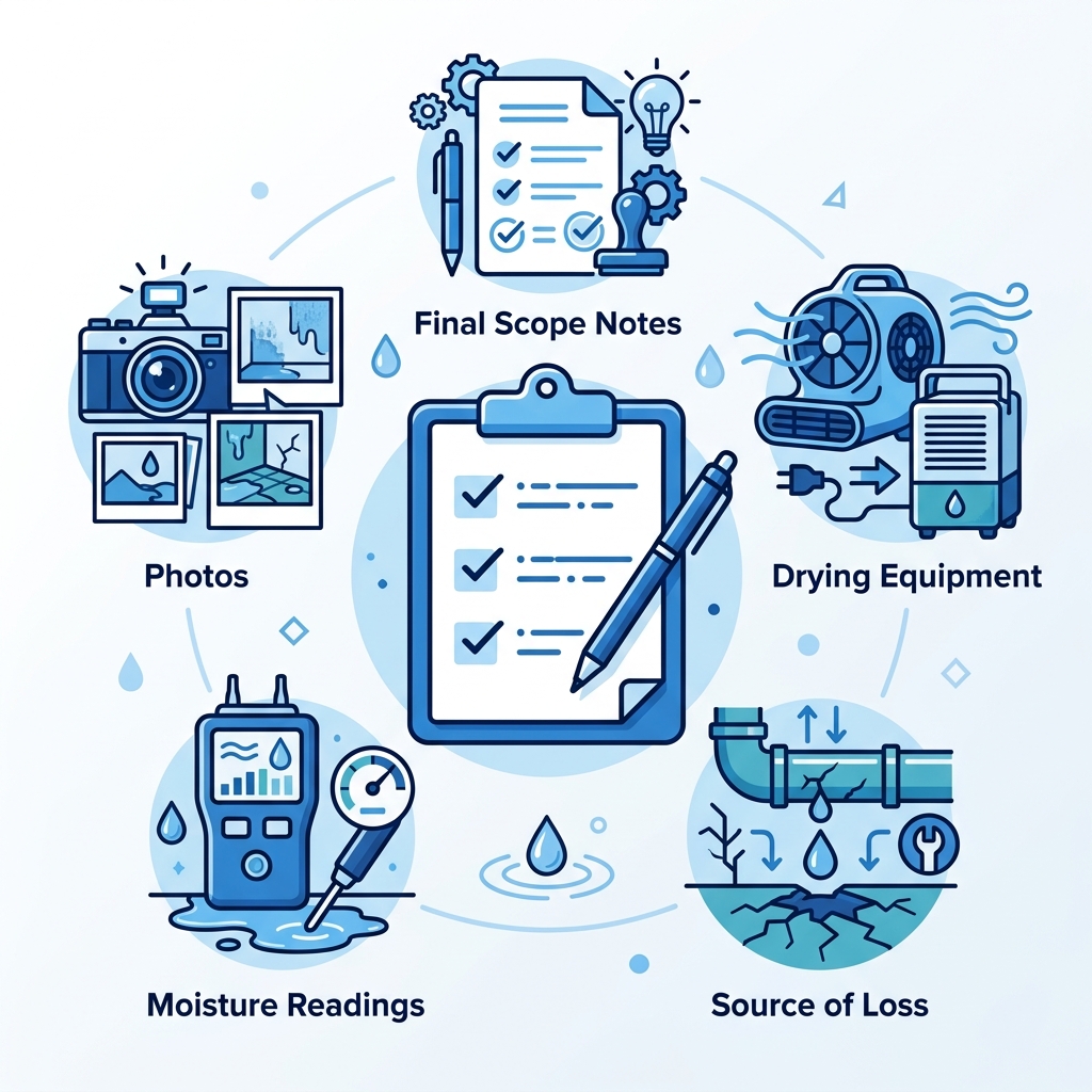 Illustrated checklist for water damage claim documentation