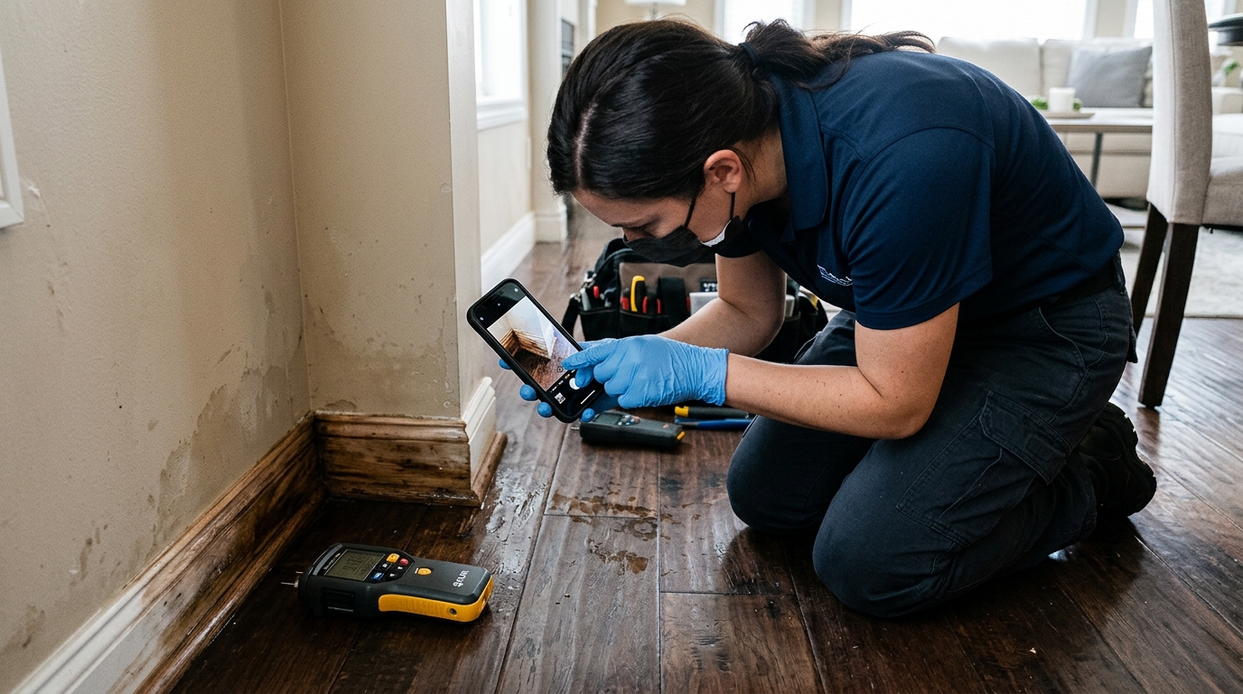 Documenting wet baseboards and flooring before filing a water damage claim