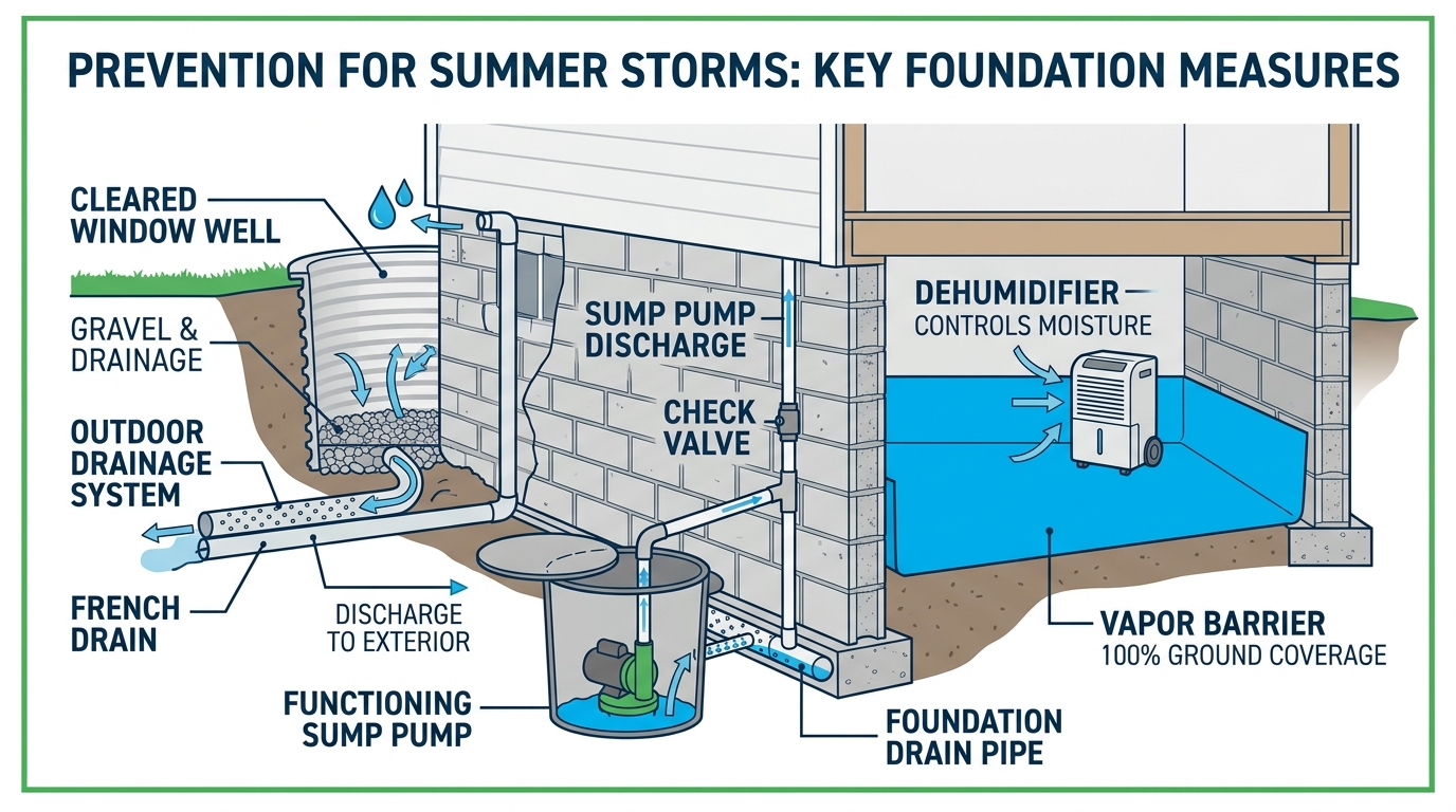 Home foundation prevention cross-section diagram for storms