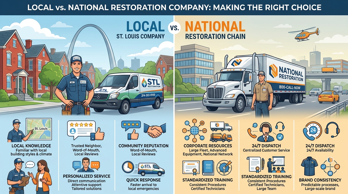 Local vs national restoration company comparison for St. Louis homeowners